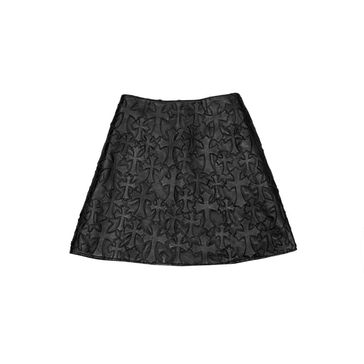 Chrome Hearts Silver Buttons Tonal Cross Patch Leather Skirt - SHENGLI ROAD MARKET