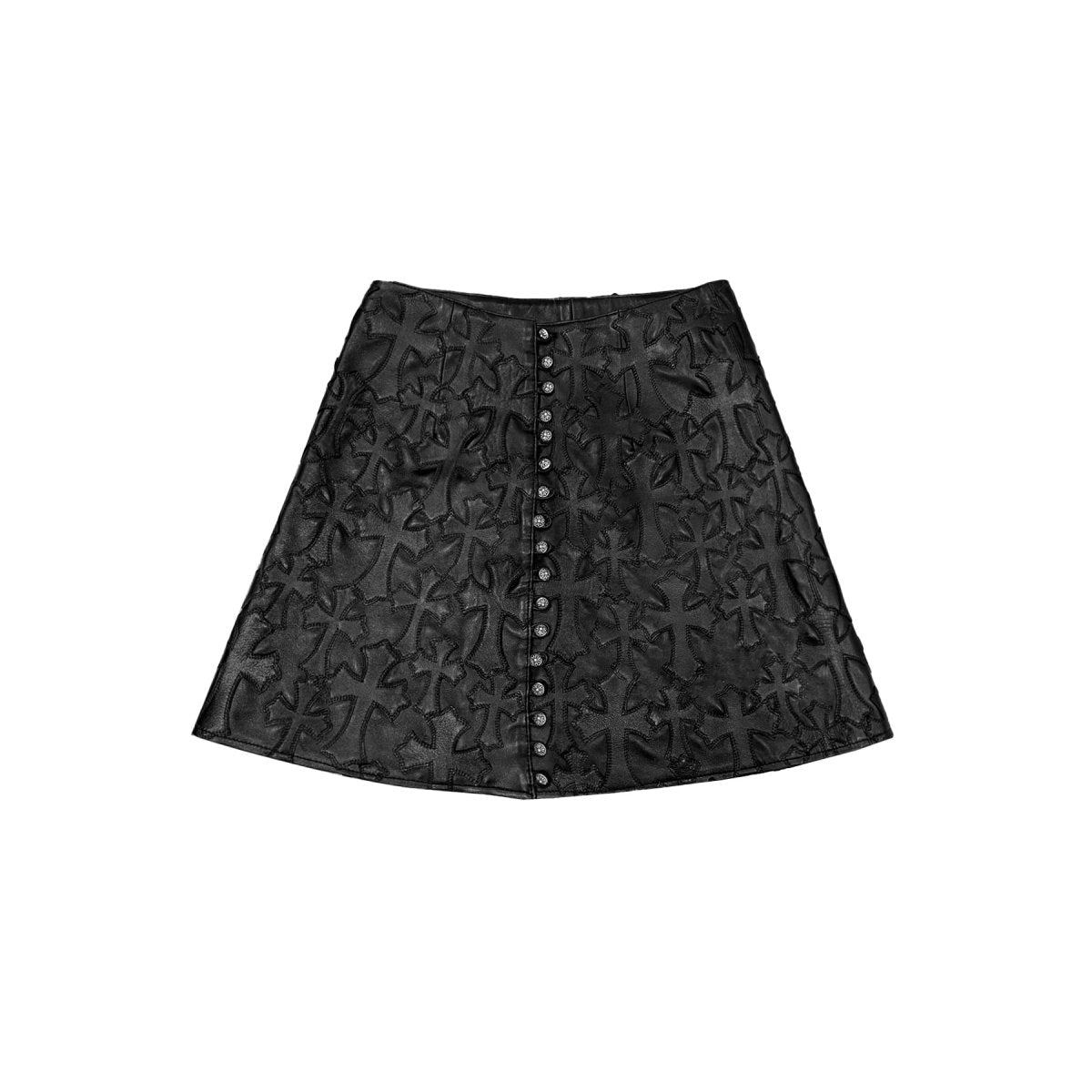 Chrome Hearts Silver Buttons Tonal Cross Patch Leather Skirt - SHENGLI ROAD MARKET