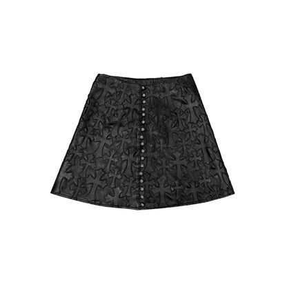 Chrome Hearts Silver Buttons Tonal Cross Patch Leather Skirt - SHENGLI ROAD MARKET