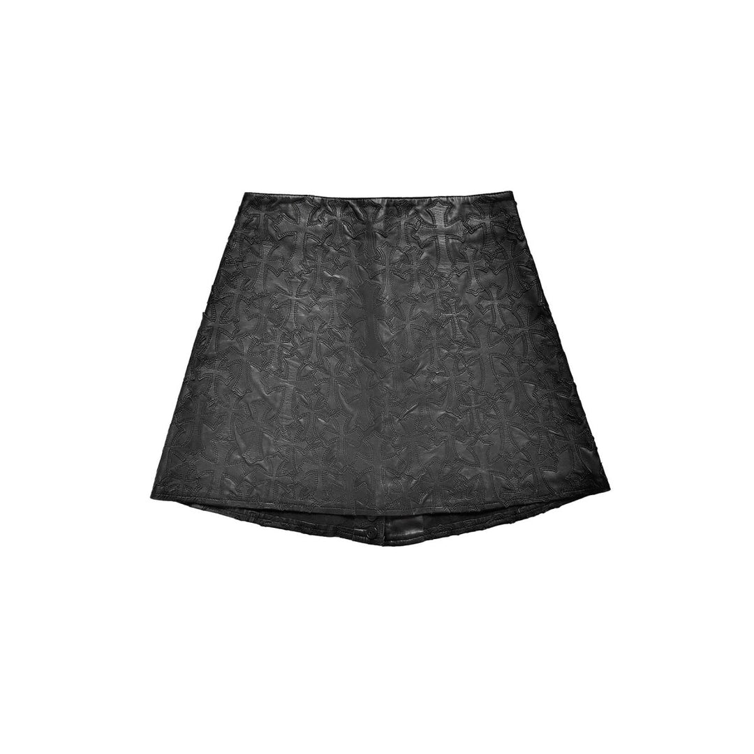 Chrome Hearts Silver Buttons Tonal Cross Patch Leather Skirt - SHENGLI ROAD MARKET