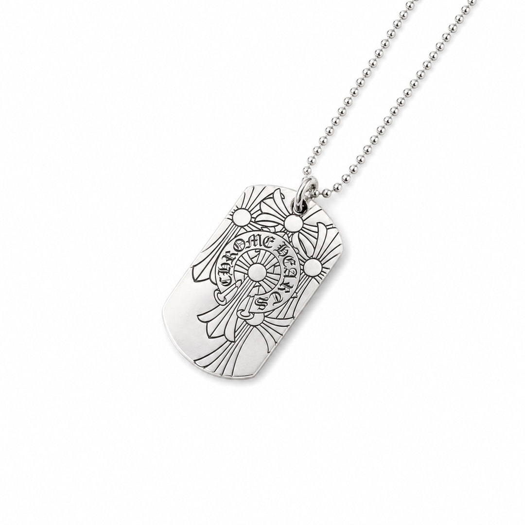 Chrome Hearts Silver Cemetery Cross Horseshoe Dog Tag Necklace - SHENGLI ROAD MARKET