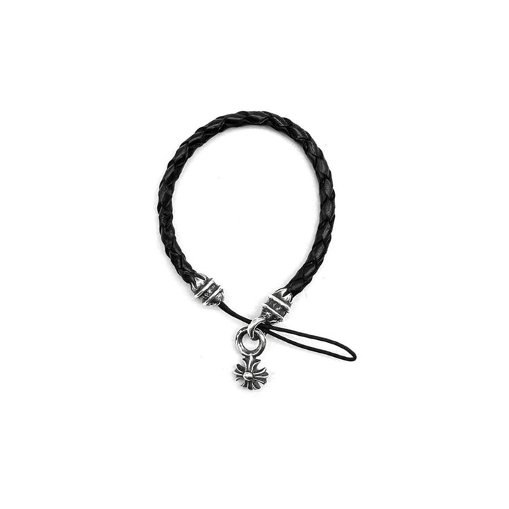 Chrome Hearts Silver CH Plus Braided Leather Phone Strap - SHENGLI ROAD MARKET