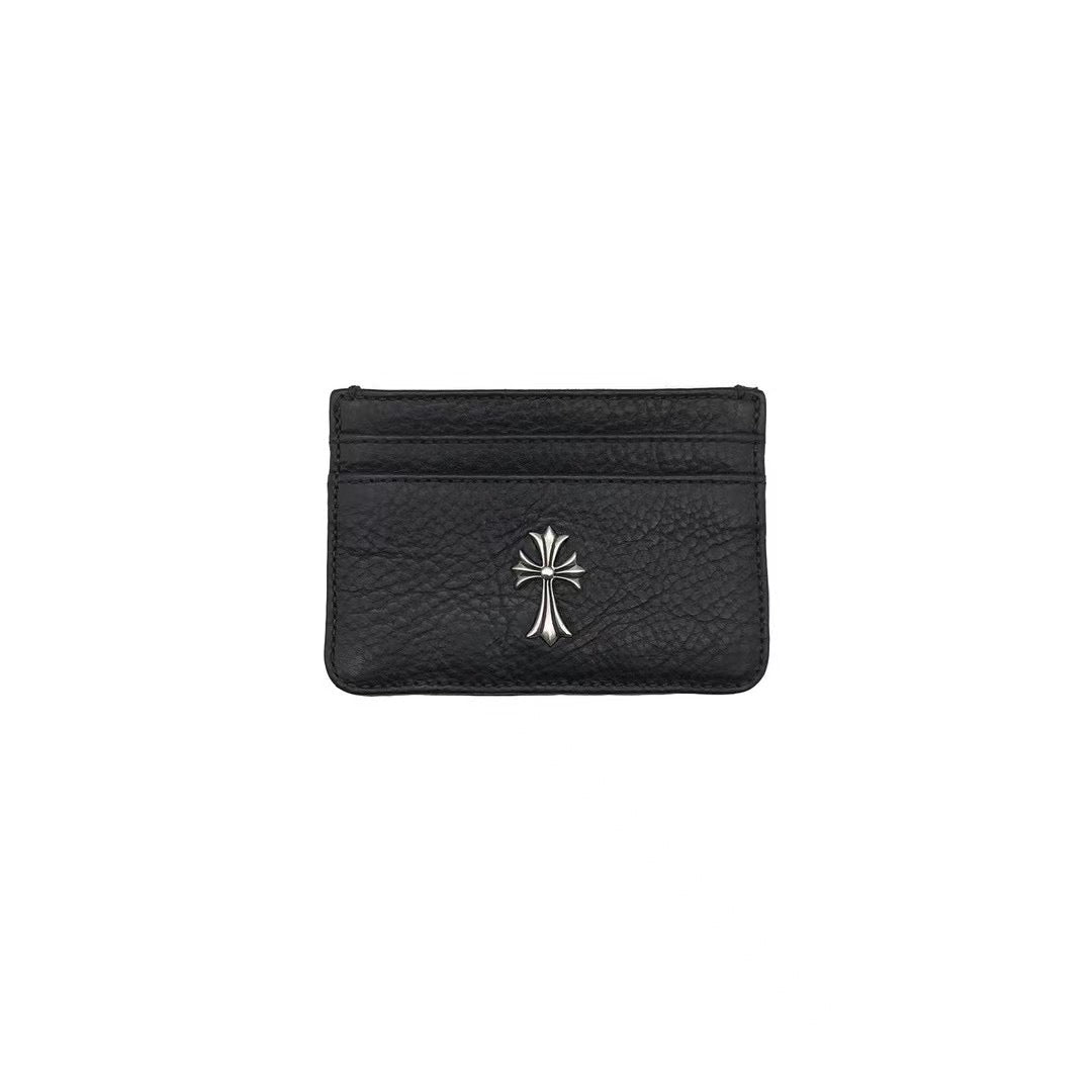 Chrome Hearts Silver Cross Black Leather Cardholder - SHENGLI ROAD MARKET