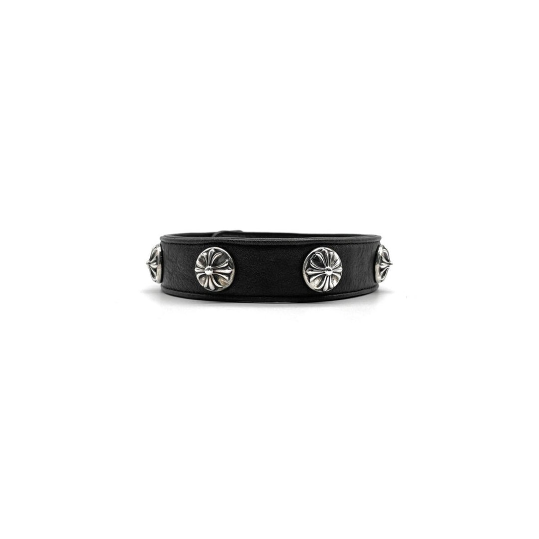 Chrome Hearts Silver Cross Leather Choker