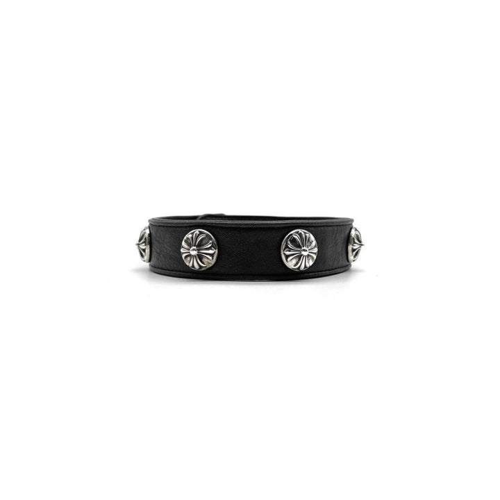 Chrome Hearts Silver Cross Leather Choker