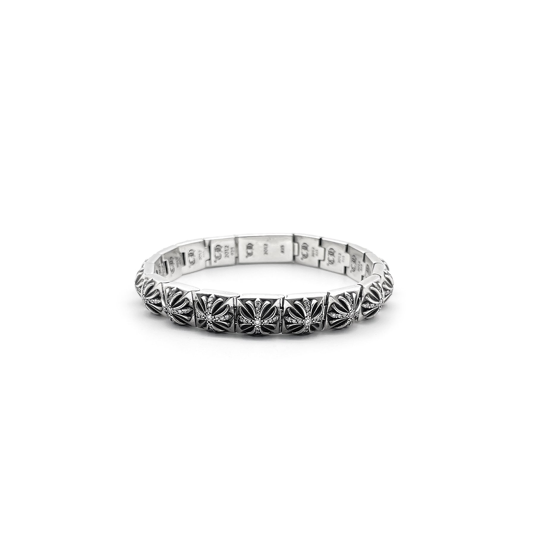 Chrome Hearts Silver Cross Diamonds Pyramid Hinged Plus Bracelet