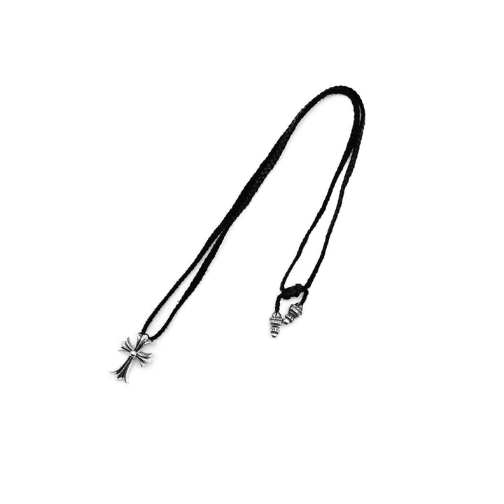 Chrome Hearts Silver Cross Leather Braids Necklace - SHENGLI ROAD MARKET