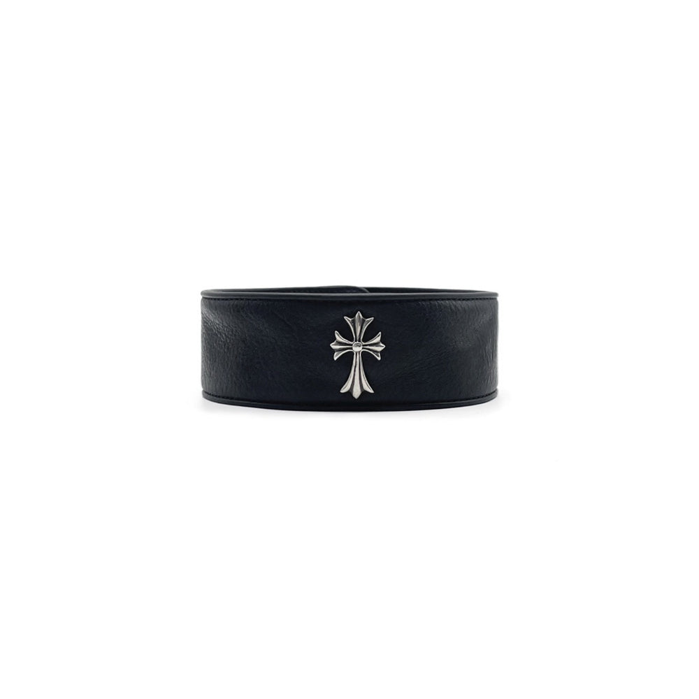 Chrome Hearts Silver Cross Leather Choker - SHENGLI ROAD MARKET