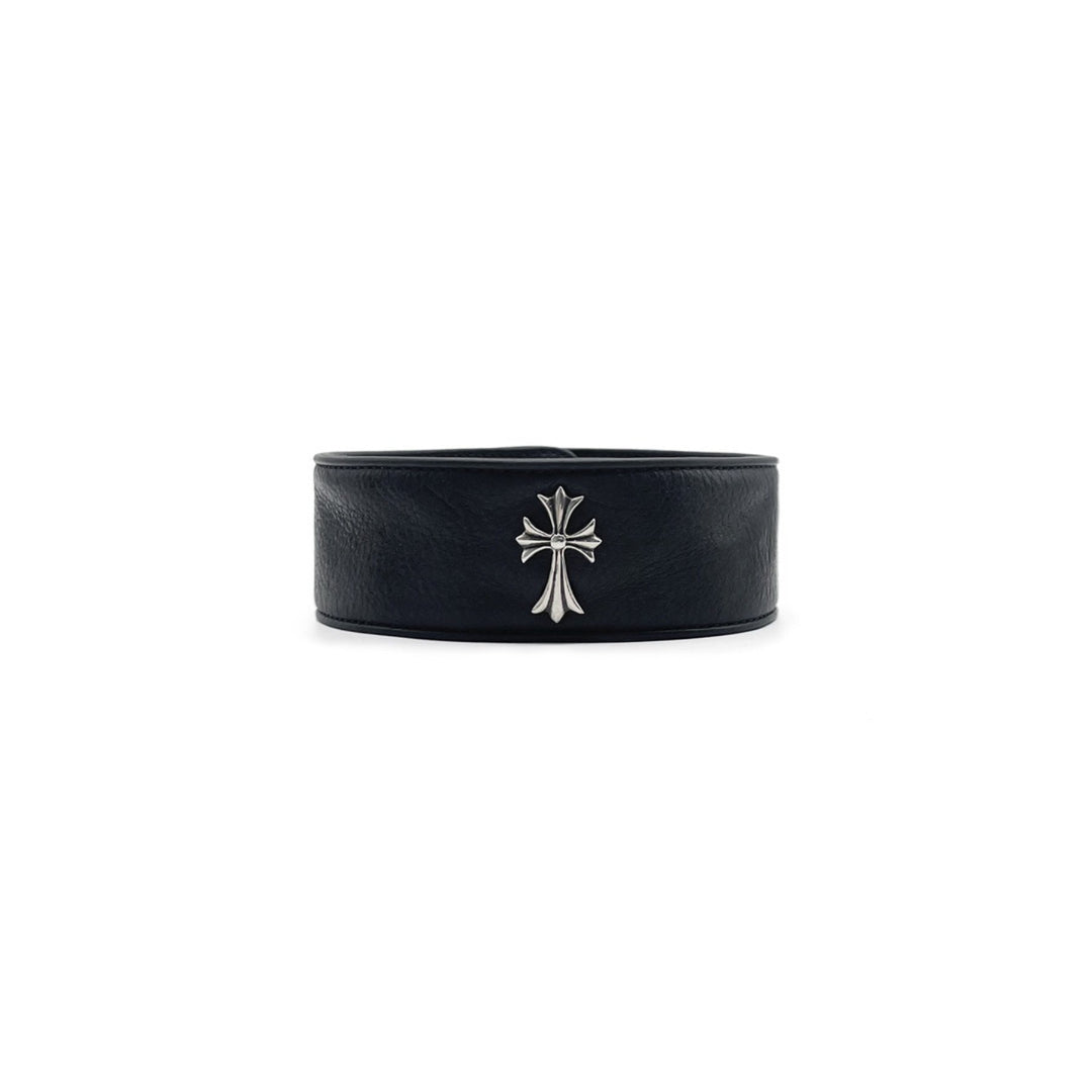Chrome Hearts Silver Cross Leather Choker - SHENGLI ROAD MARKET
