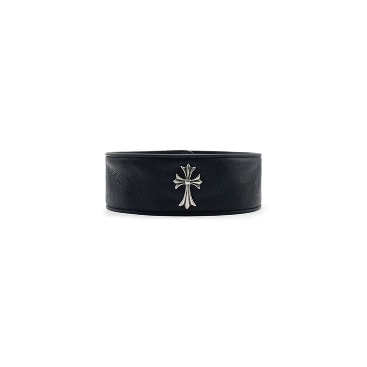 Chrome Hearts Silver Cross Leather Choker - SHENGLI ROAD MARKET