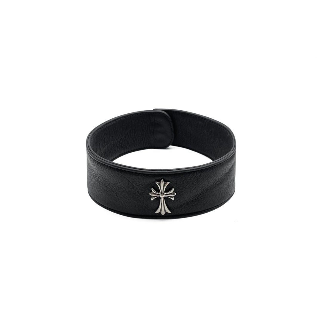 Chrome Hearts Silver Cross Leather Choker - SHENGLI ROAD MARKET