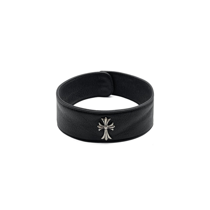 Chrome Hearts Silver Cross Leather Choker - SHENGLI ROAD MARKET
