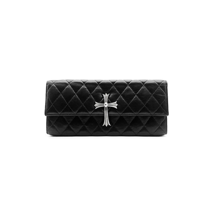 Chrome Hearts Silver Cross Quilted Leather Clutch Bag - SHENGLI ROAD MARKET