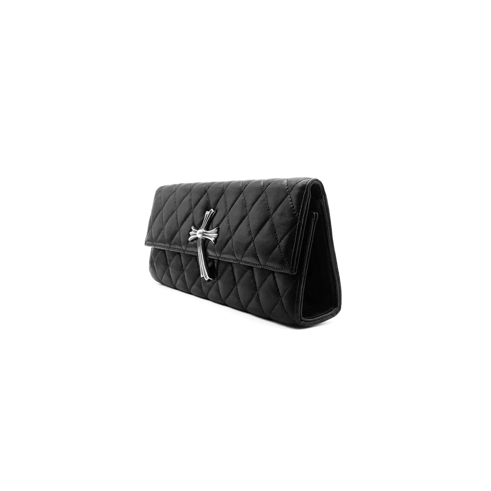 Chrome Hearts Silver Cross Quilted Leather Clutch Bag - SHENGLI ROAD MARKET