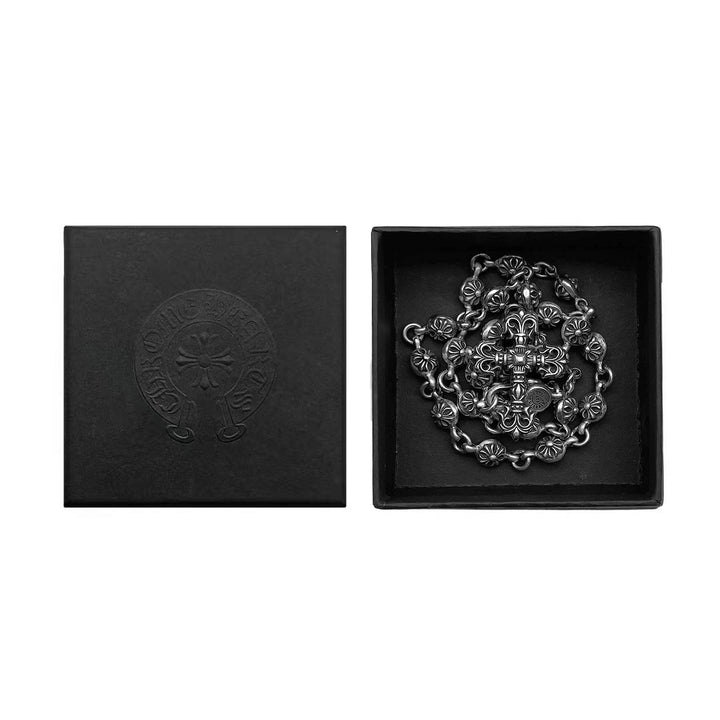 Chrome Hearts Silver Crossball Necklace With Filigree Cross Pendant - SHENGLI ROAD MARKET