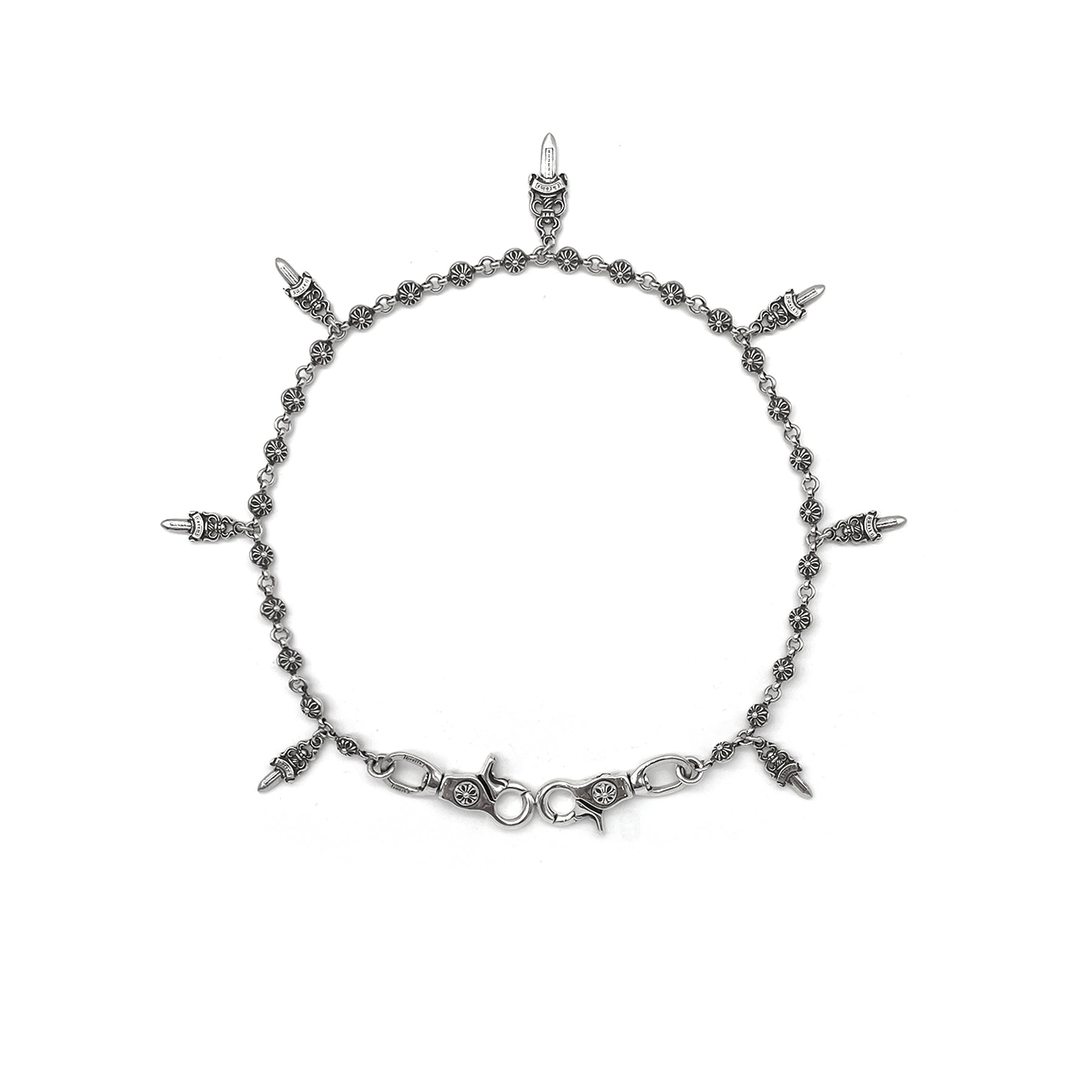 Chrome Hearts Silver Dagger Cross Ball 2 Clip Wallet Chain - SRM