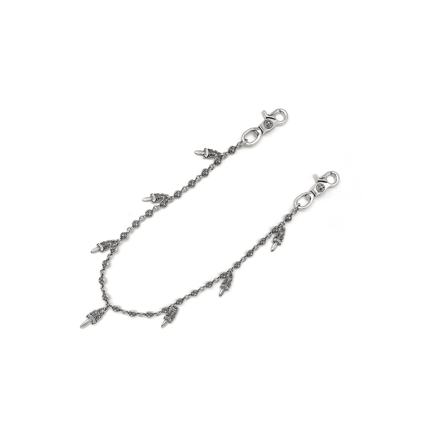 Chrome Hearts Silver Dagger Cross Ball 2 Clip Wallet Chain - SRM