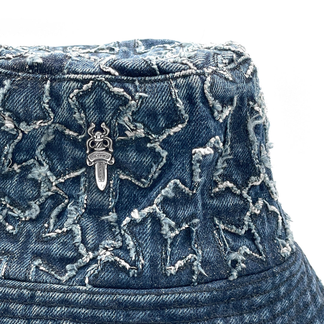 Chrome Hearts Silver Dagger Cross Patch Denim Bucket Hat - SHENGLI ROAD MARKET