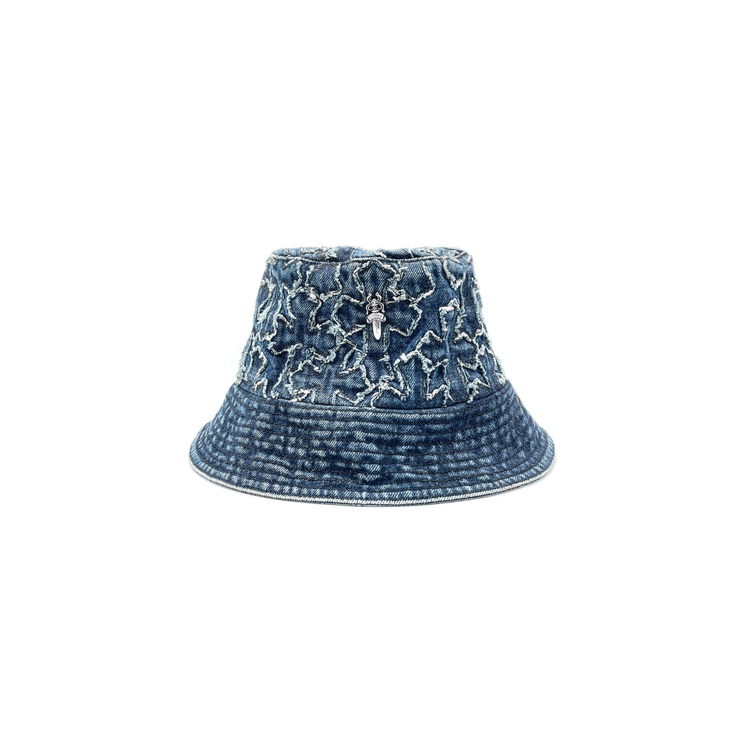 Chrome Hearts Silver Dagger Cross Patch Denim Bucket Hat - SHENGLI ROAD MARKET