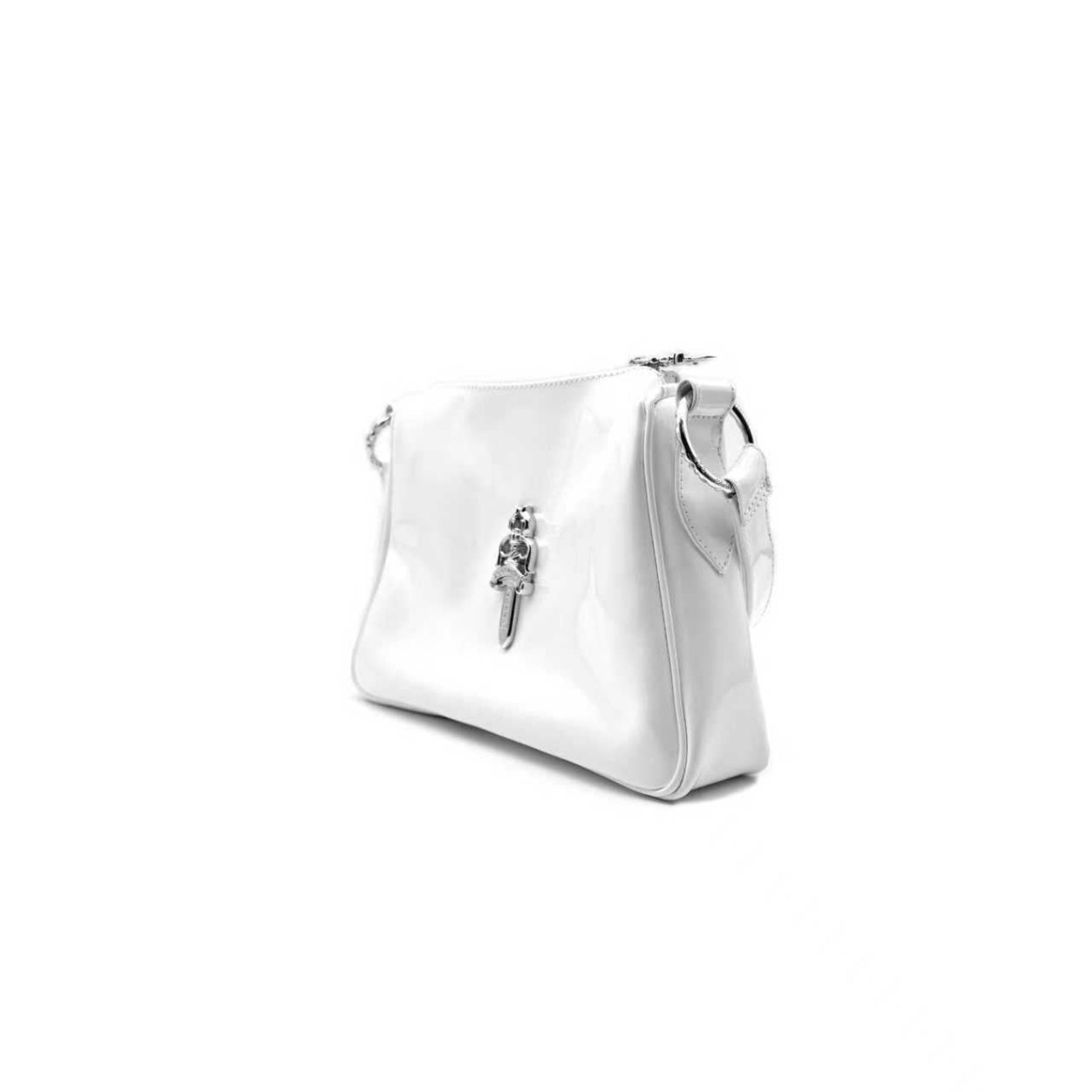 Chrome Hearts ショルダーバッグ ホワイト Chrome Hearts Silver Dagger Patent Leather Cross Chicken Nugget
