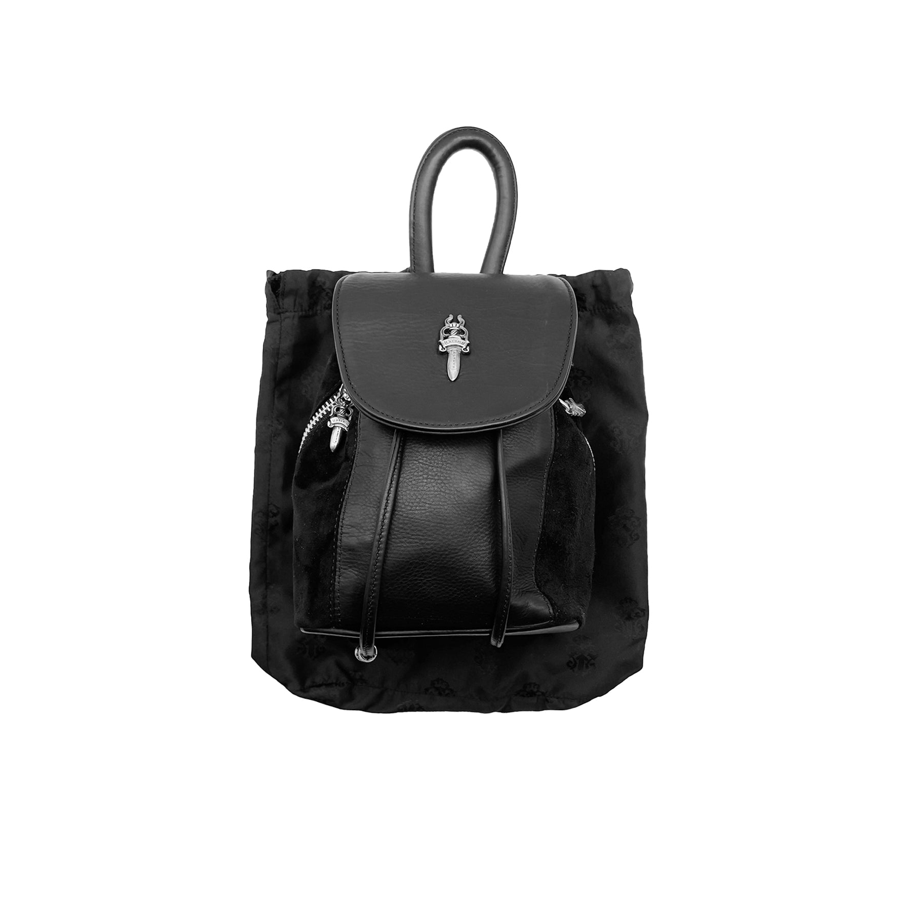 Chrome Hearts Silver Dagger Suede Black Bucket Backpack - SRM