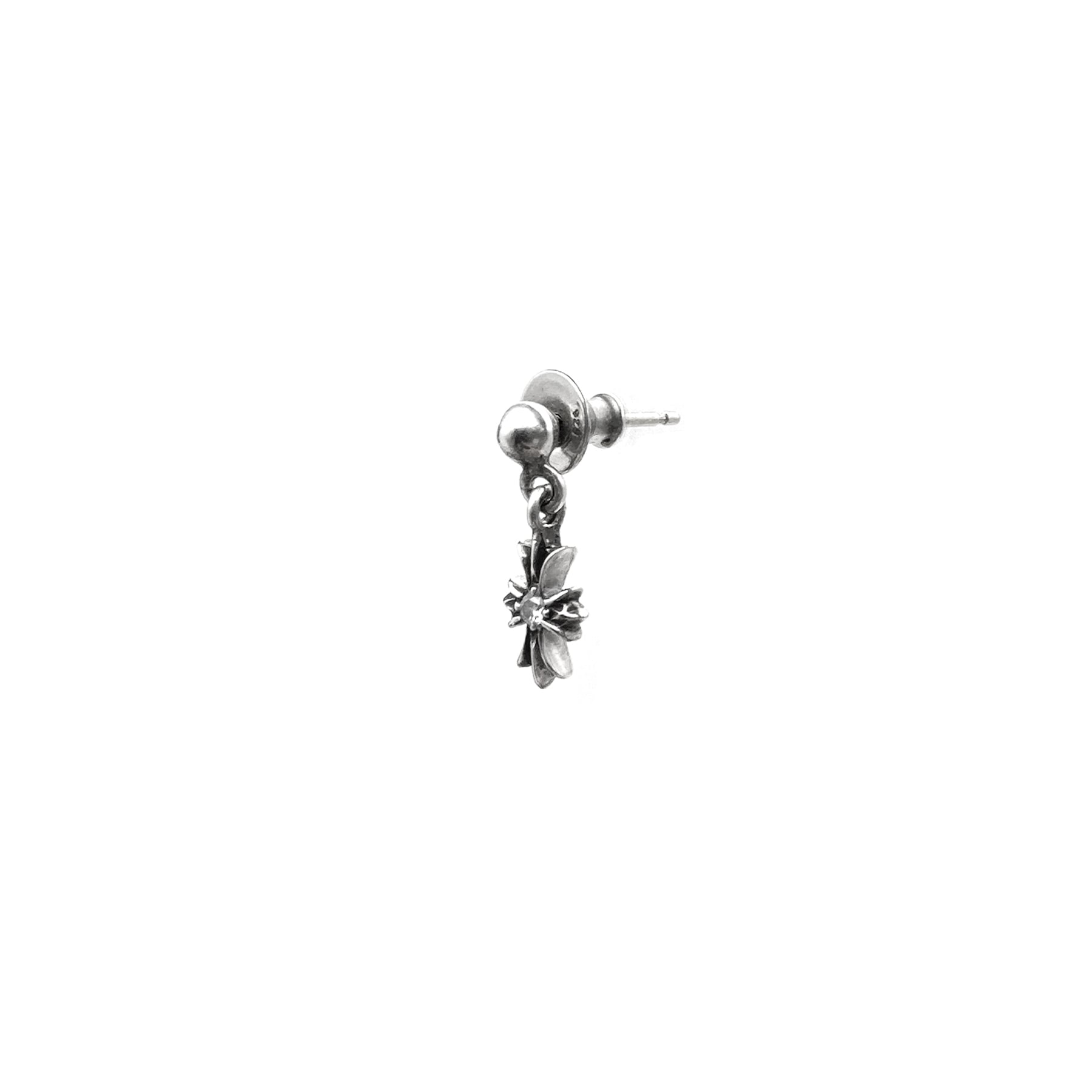 Chrome Hearts Silver Diamond Tiny E Cross Earring Drop - SRM