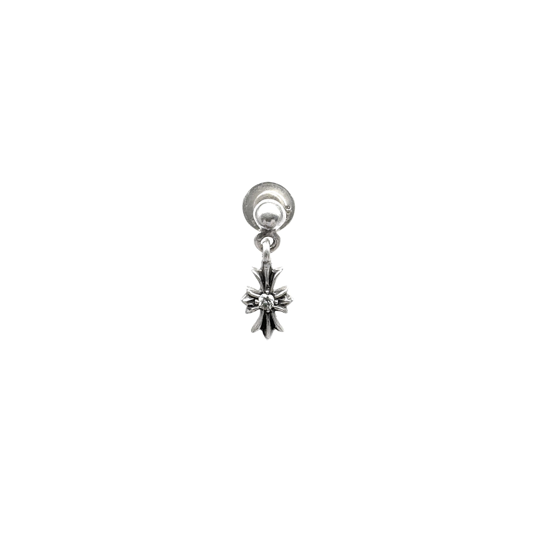 Chrome Hearts Silver Diamond Tiny E Cross Earring Drop - SRM