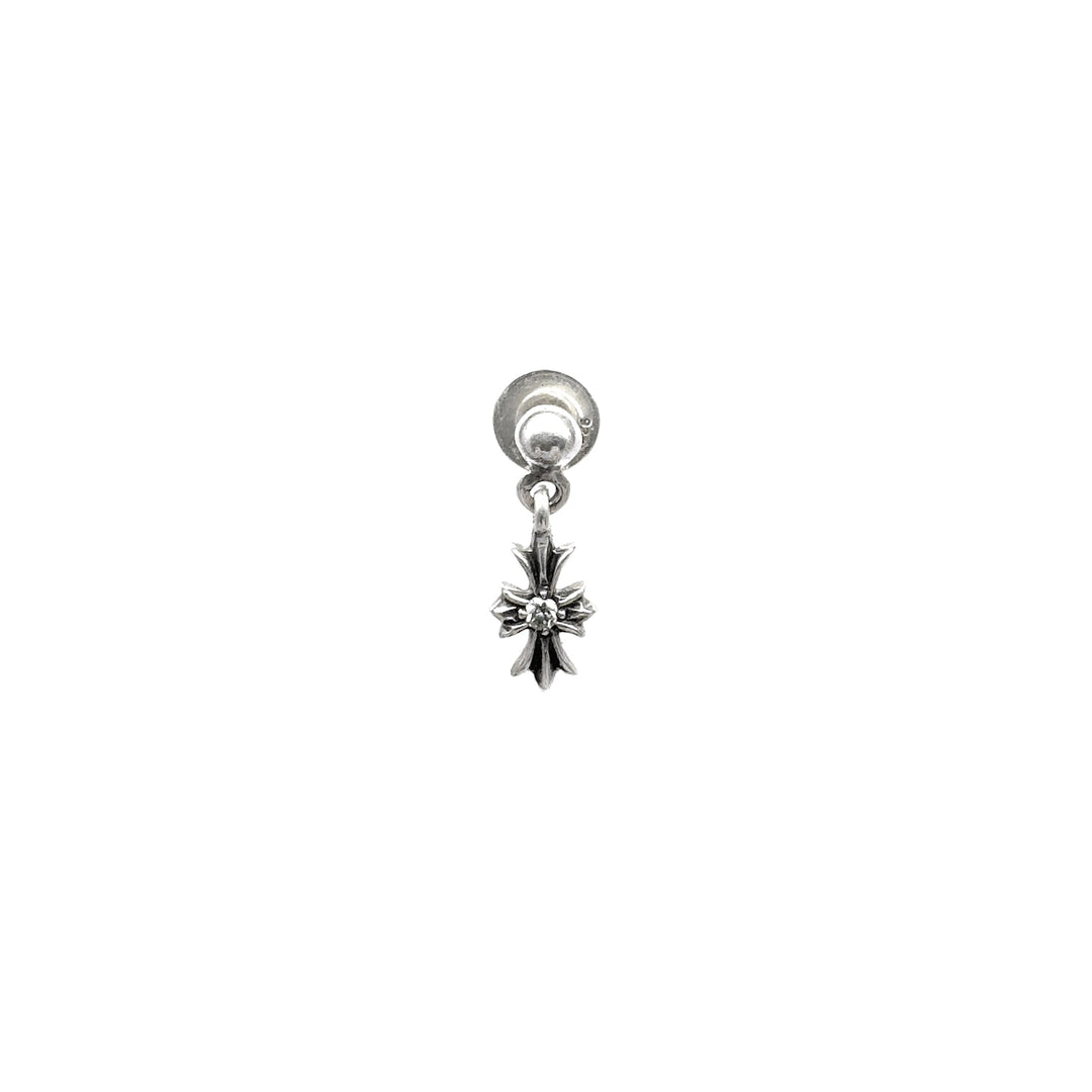 Chrome Hearts Silver Diamond Tiny E Cross Earring Drop - SHENGLI ROAD MARKET