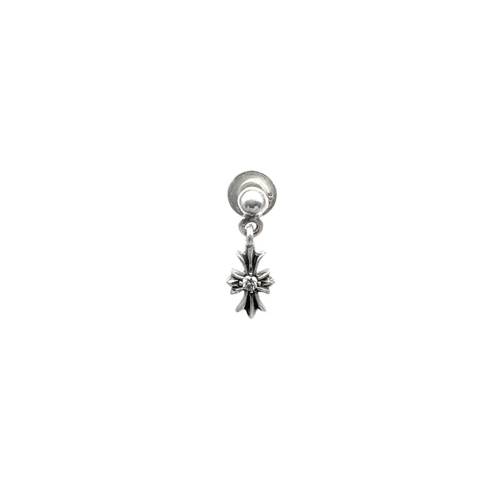 Chrome Hearts Silver Diamond Tiny E Cross Earring Drop - SHENGLI ROAD MARKET