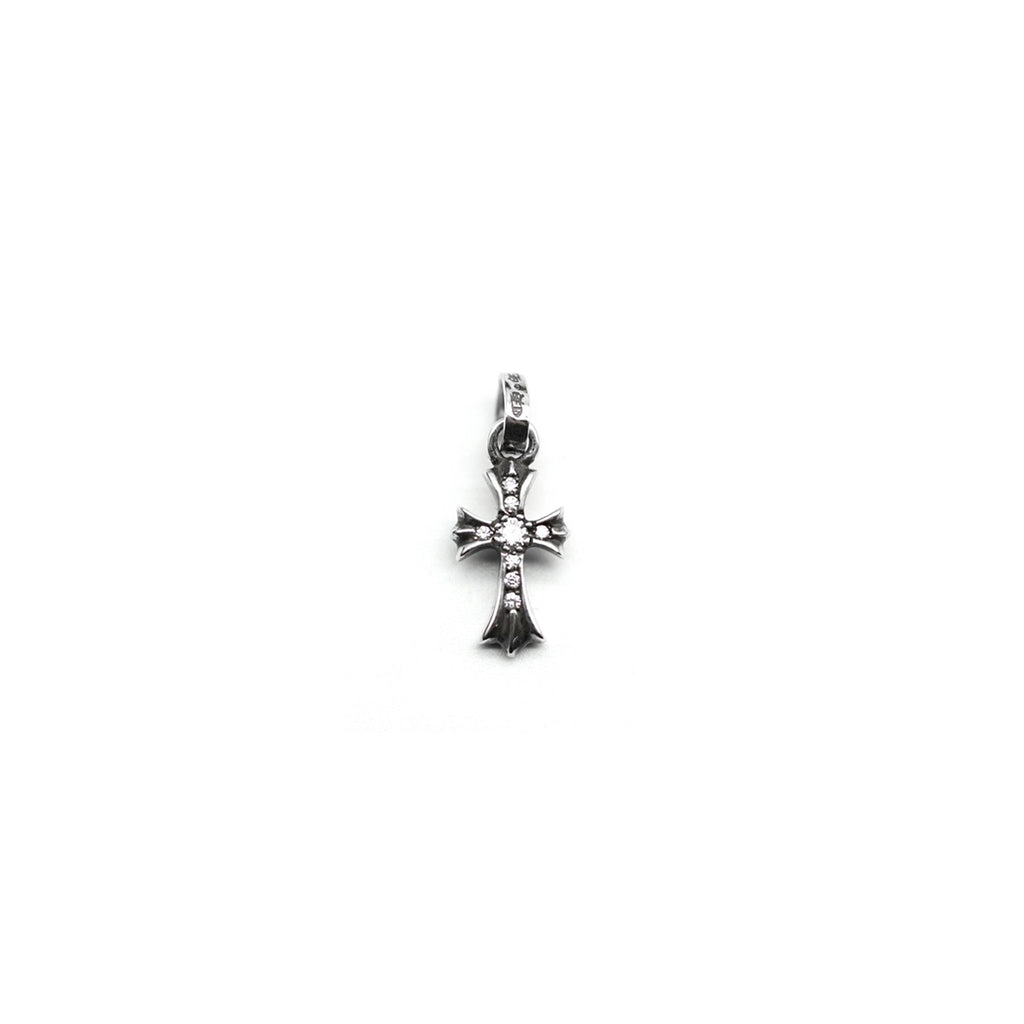 Chrome Hearts Silver Diamonds Babyfat Cross Charm Pendant - SRM