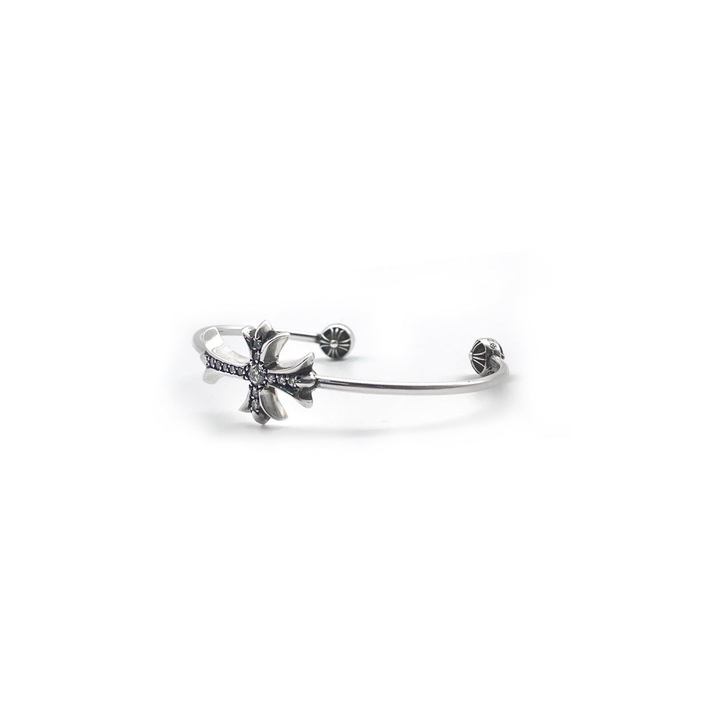 Chrome Hearts Silver Diamonds Tiny Cross Cuff Bracelet - SHENGLI ROAD MARKET