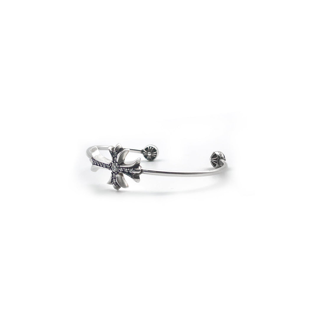 Chrome Hearts Silver Diamonds Tiny Cross Cuff Bracelet - SHENGLI ROAD MARKET