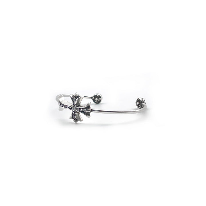 Chrome Hearts Silver Diamonds Tiny Cross Cuff Bracelet - SHENGLI ROAD MARKET