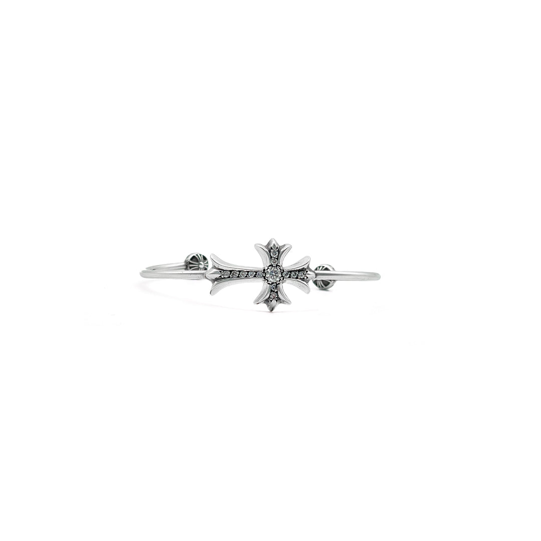 Chrome Hearts Silver Diamonds Tiny Cross Cuff Bracelet - SHENGLI ROAD MARKET