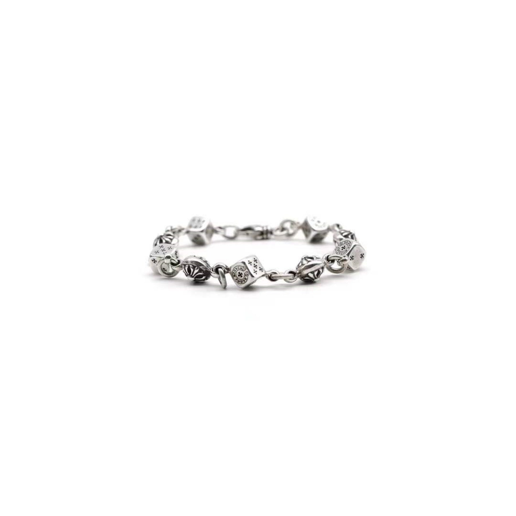 Chrome Hearts Silver Dice Cross Ball Lobster Clasp Bracelet - SRM