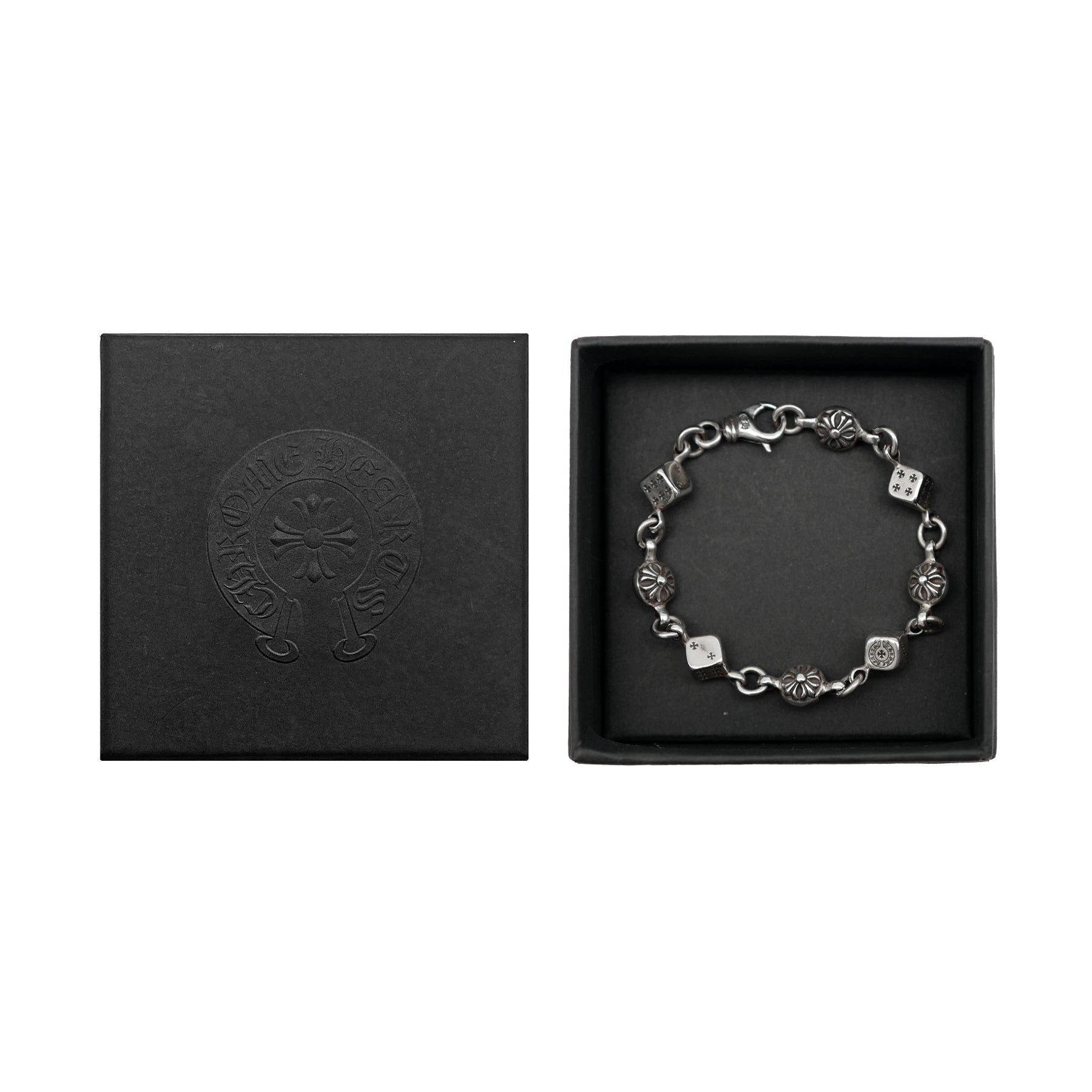 Chrome Hearts 925 Silver Dice Cross Ball Lobster Clasp Bracelet
