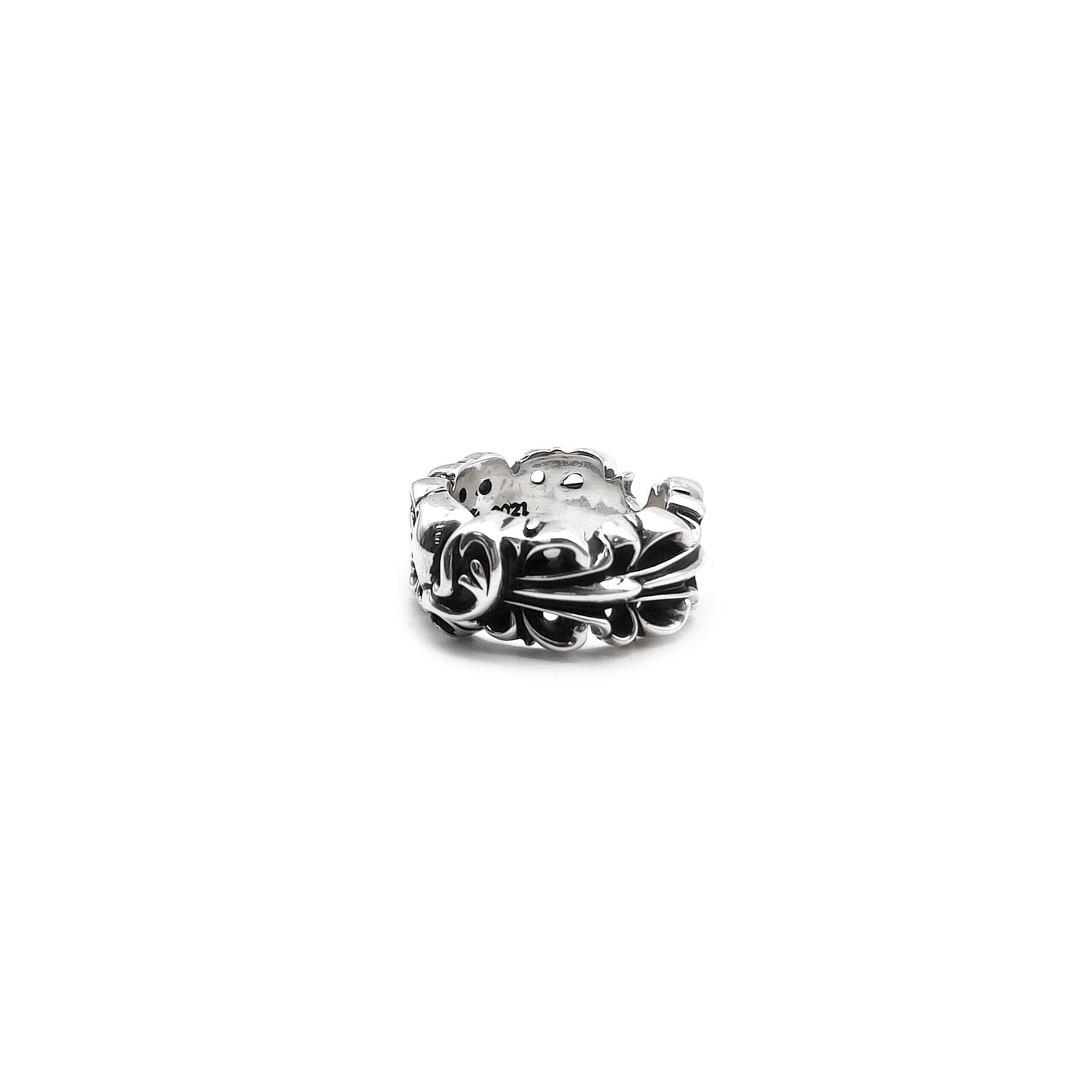 Chrome Hearts Silver Double Floral Cross Heart Ring - SRM