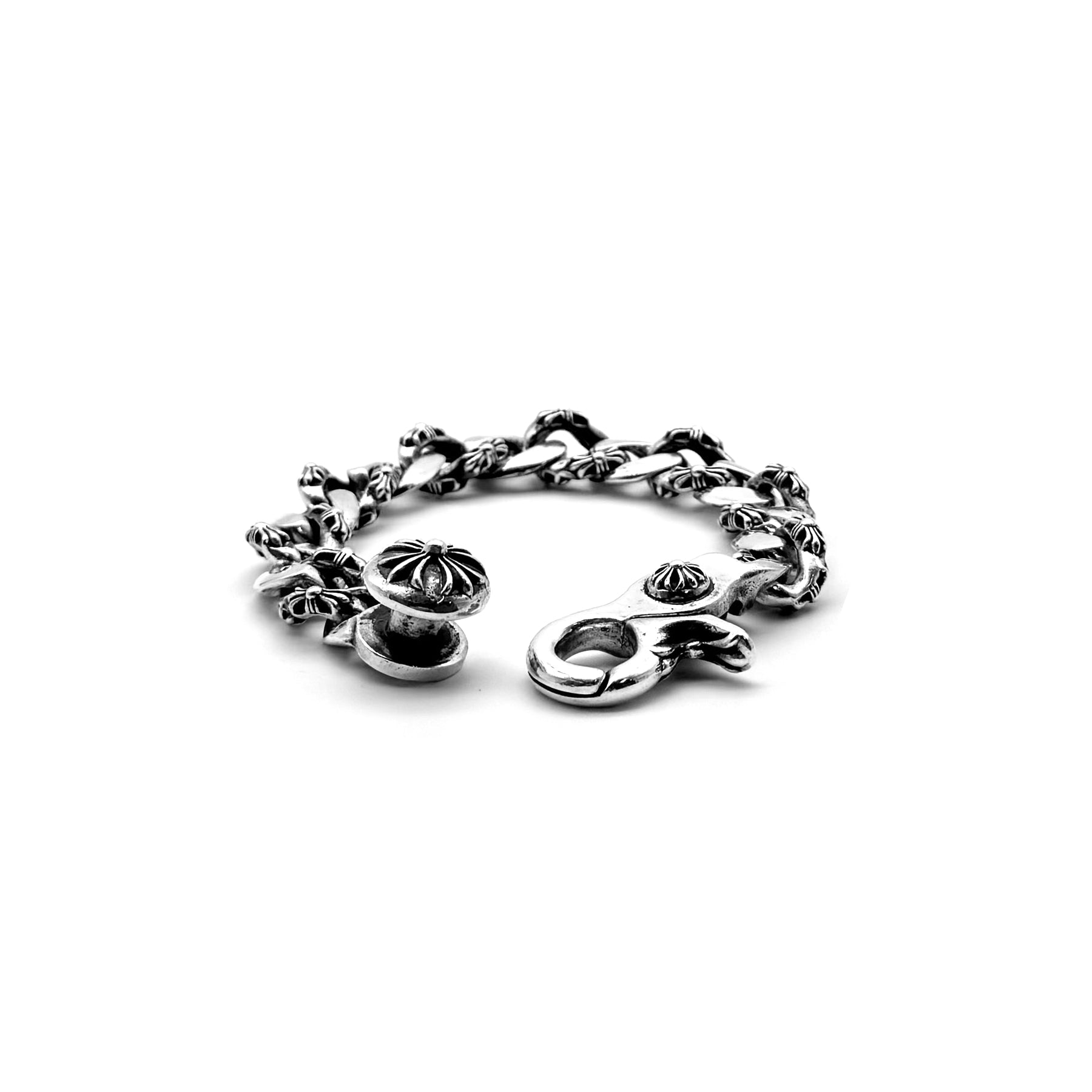 Chrome Hearts Silver Fancy Link Cuban Cross Clip Bracelet - SRM