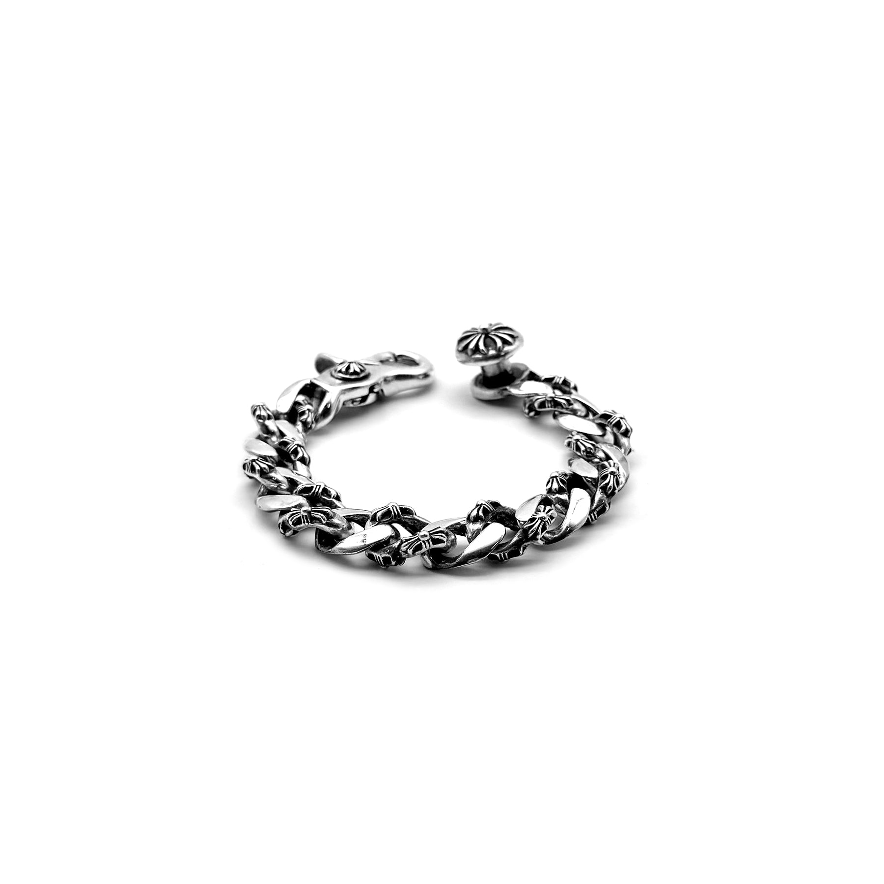 Chrome Hearts Silver Fancy Link Cuban Cross Clip Bracelet - SRM
