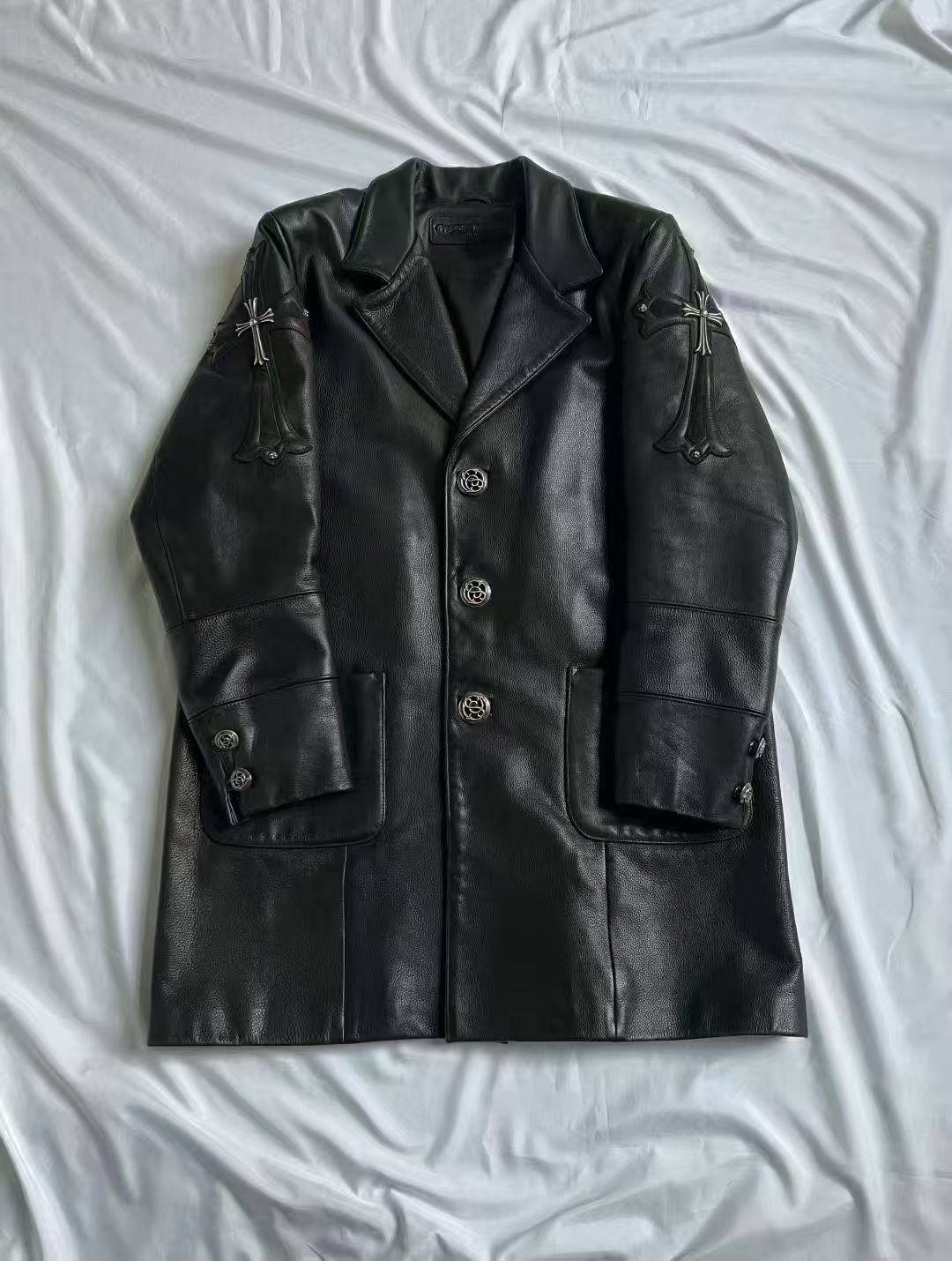 Chrome Hearts Silver filigree Leather Black Jacket - SHENGLI ROAD MARKET