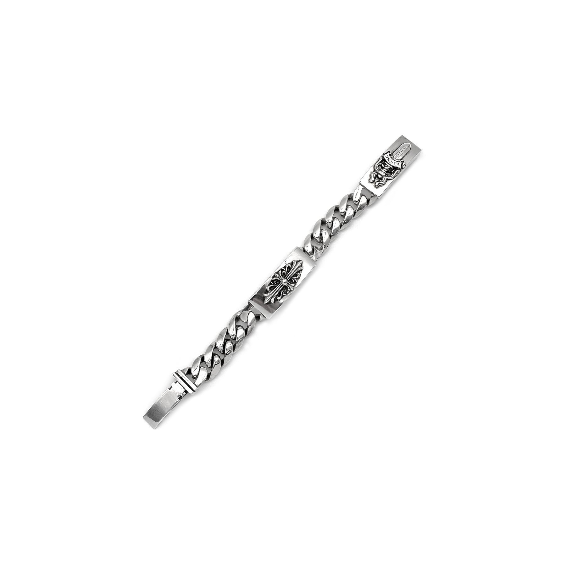 Chrome Hearts Silver Floral&Dagger Double ID Bracelet - SRM