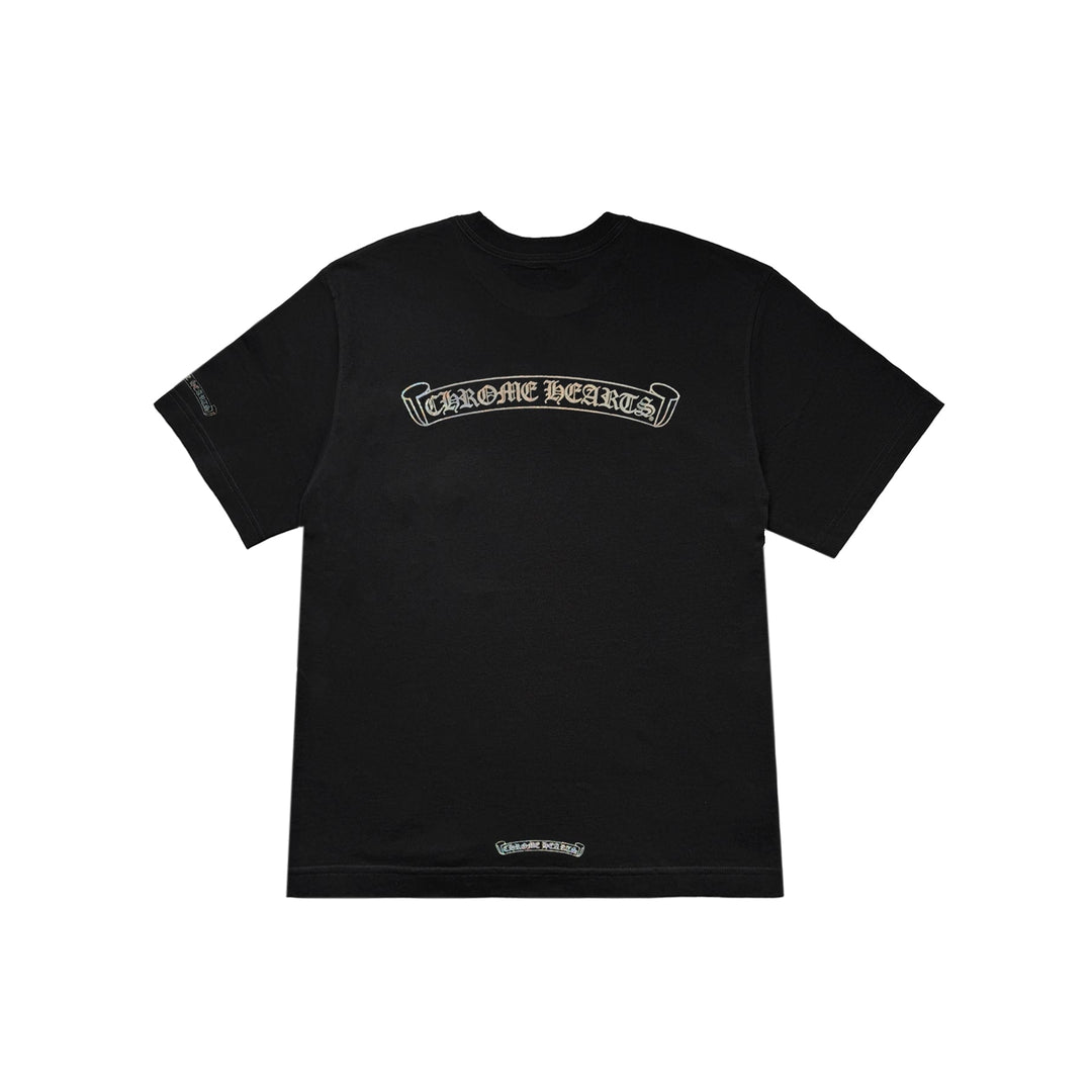 Chrome Hearts Silver Glitter Laser Scroll Black Short Sleeve Tee - SHENGLI ROAD MARKET