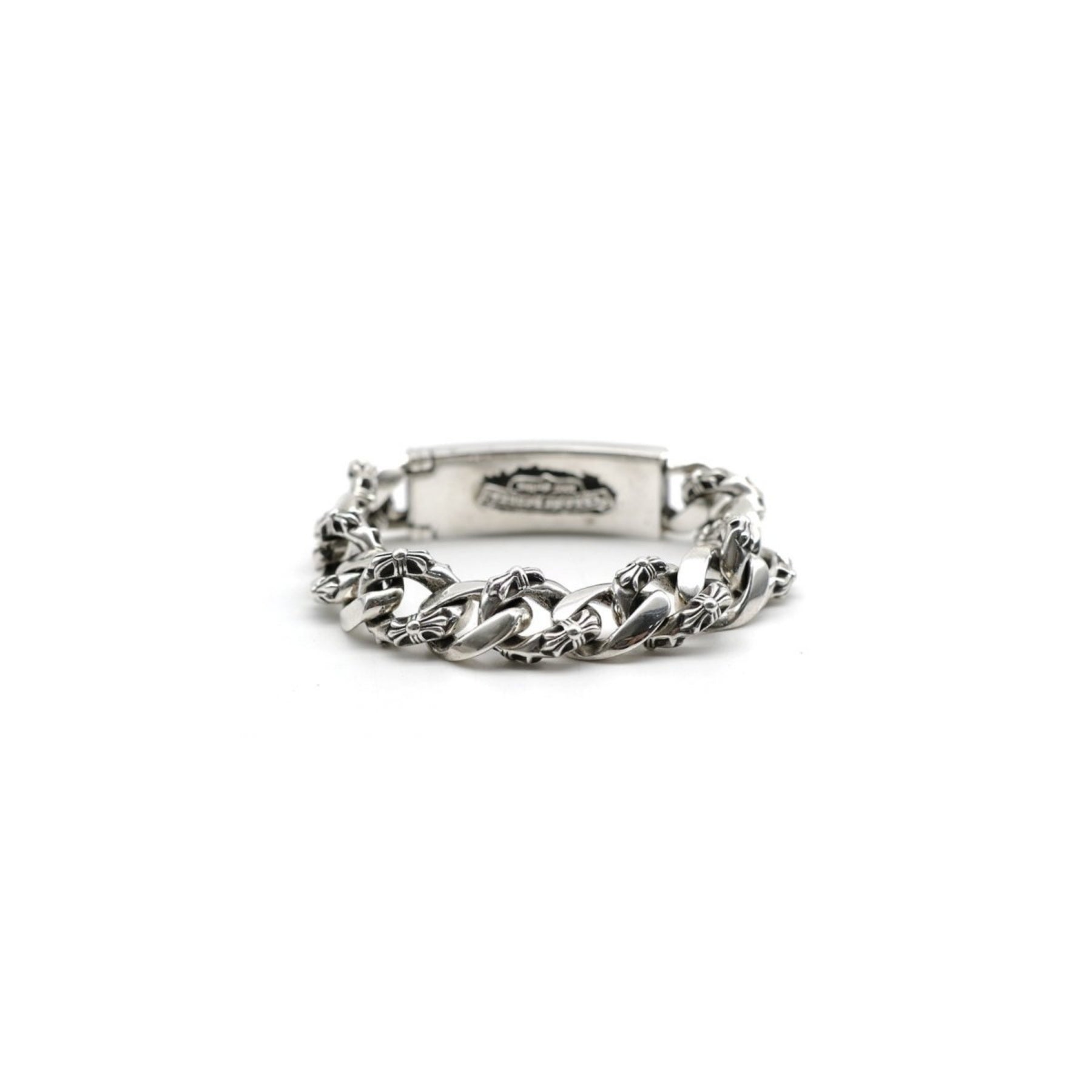 Chrome Hearts Silver ID Cross Fancy Link Cuban Bracelet - SRM