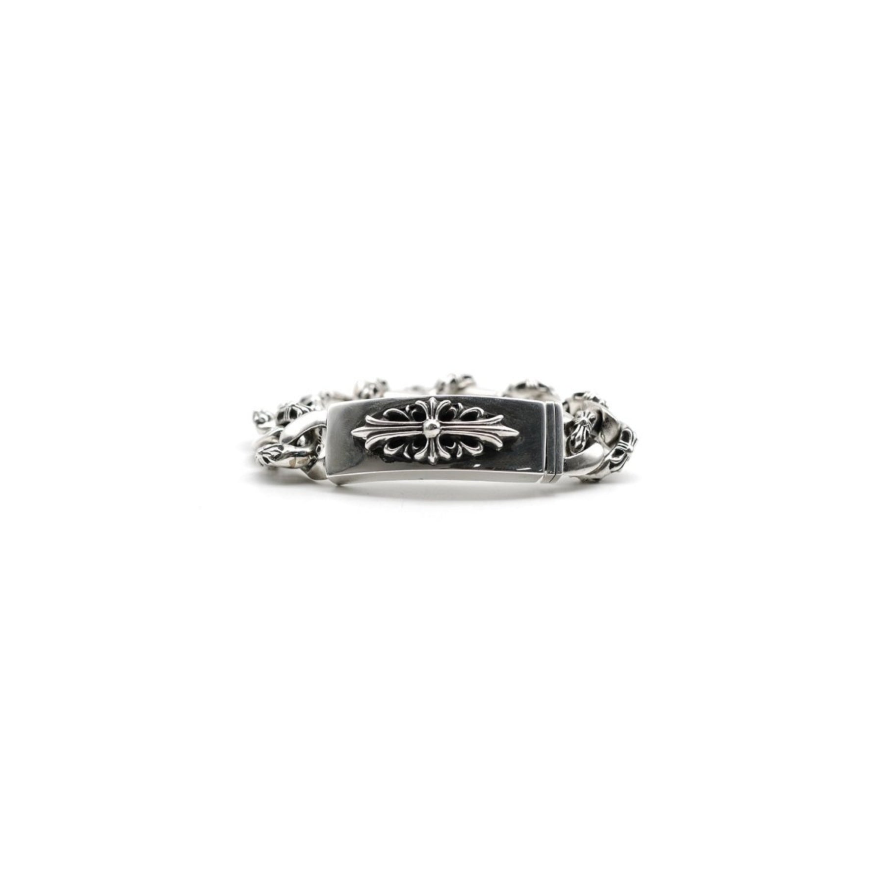 Chrome Hearts Silver ID Cross Fancy Link Cuban Bracelet - SRM
