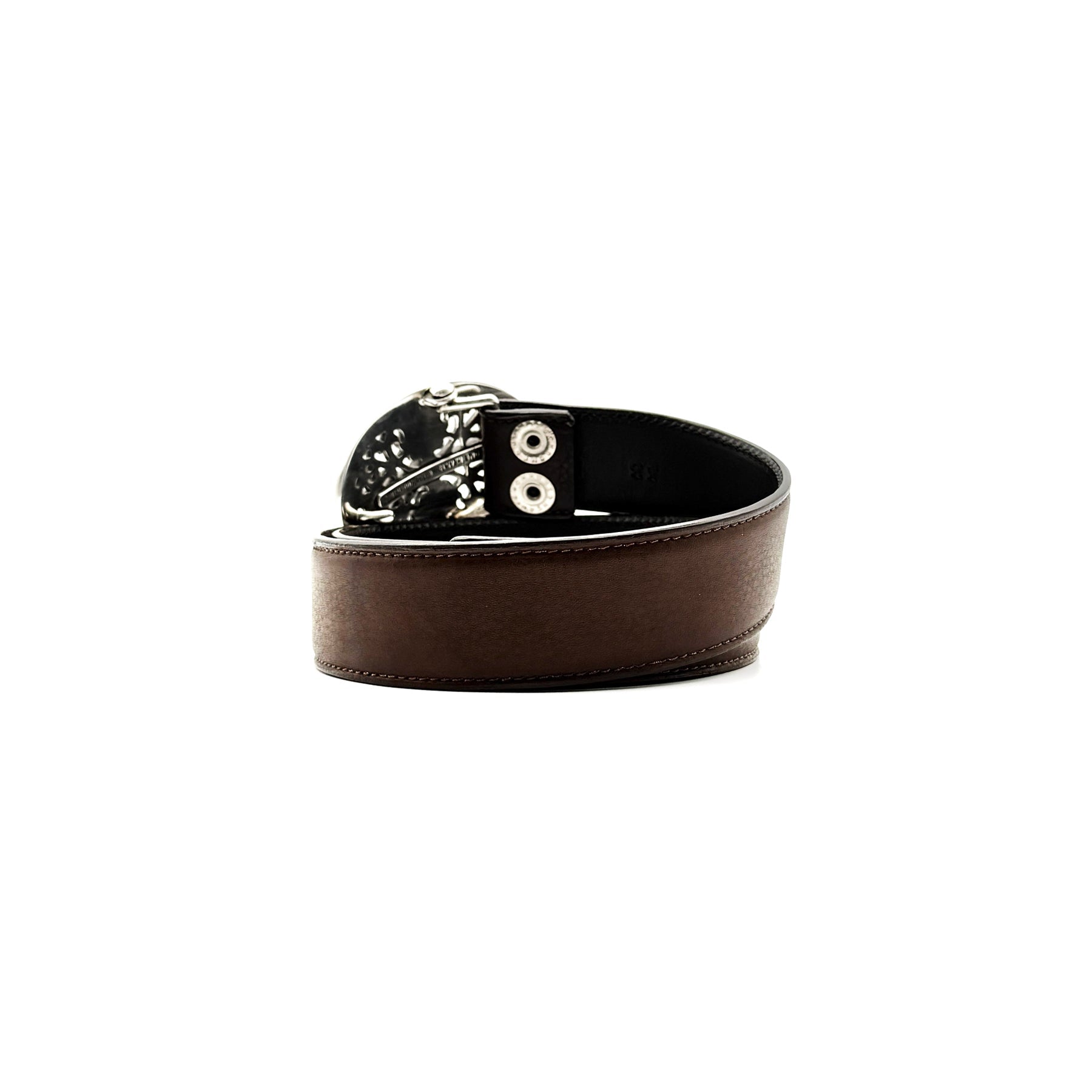 Chrome Hearts Silver Oval Keeper Cross Vine Brown Belt - SRM