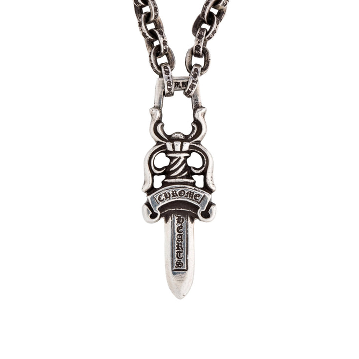 Chrome Hearts Silver Paperchain Necklace With Dagger Pendant - SHENGLI ROAD MARKET