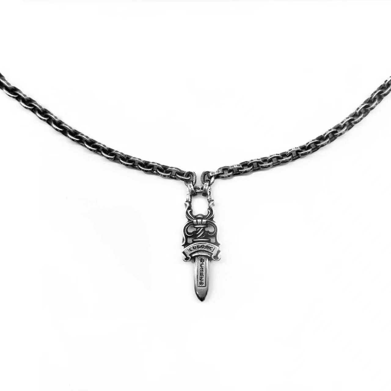 Chrome Hearts Silver Paperchain Necklace With Dagger Pendant - SRM