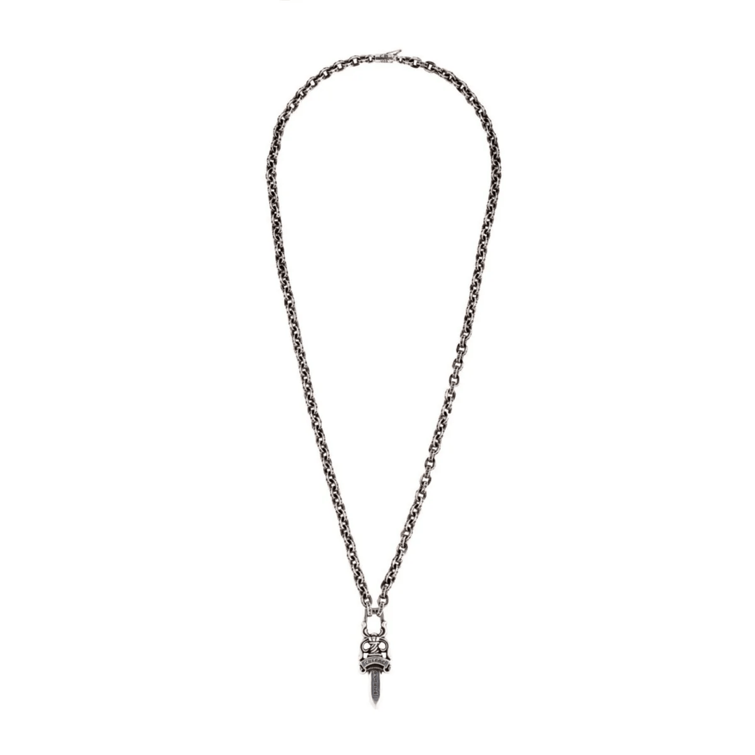 Chrome Hearts Silver Paperchain Necklace With Dagger Pendant - SHENGLI ROAD MARKET