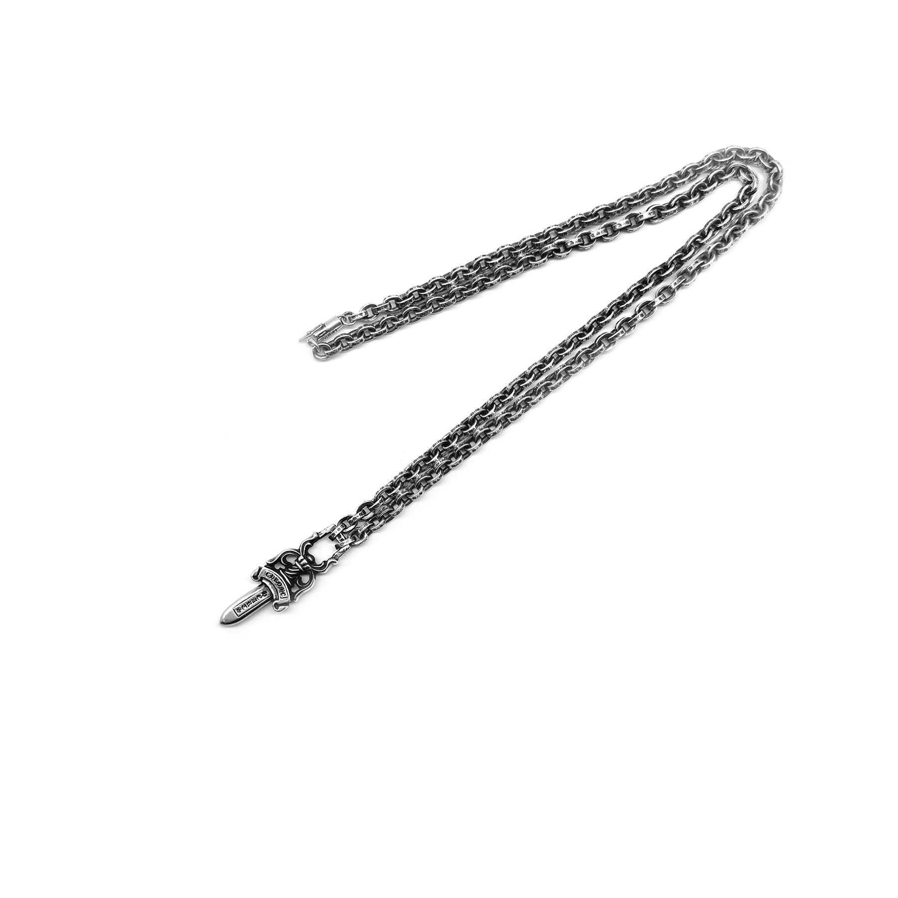 Chrome Hearts Silver Paperchain Necklace With Dagger Pendant - SRM