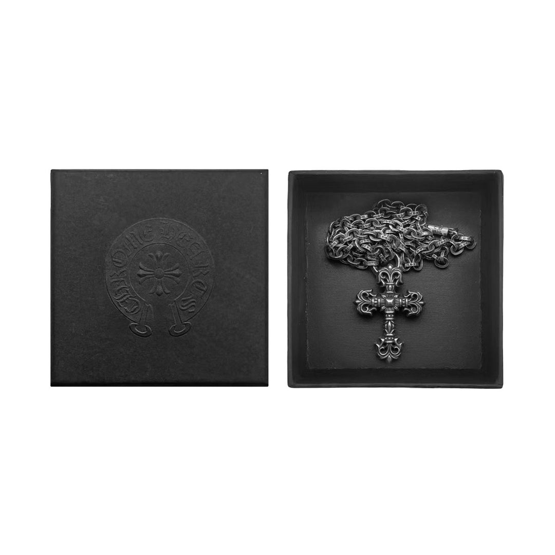 Chrome Hearts Silver Paperchain Necklace With Filigree Cross Pendant - SHENGLI ROAD MARKET